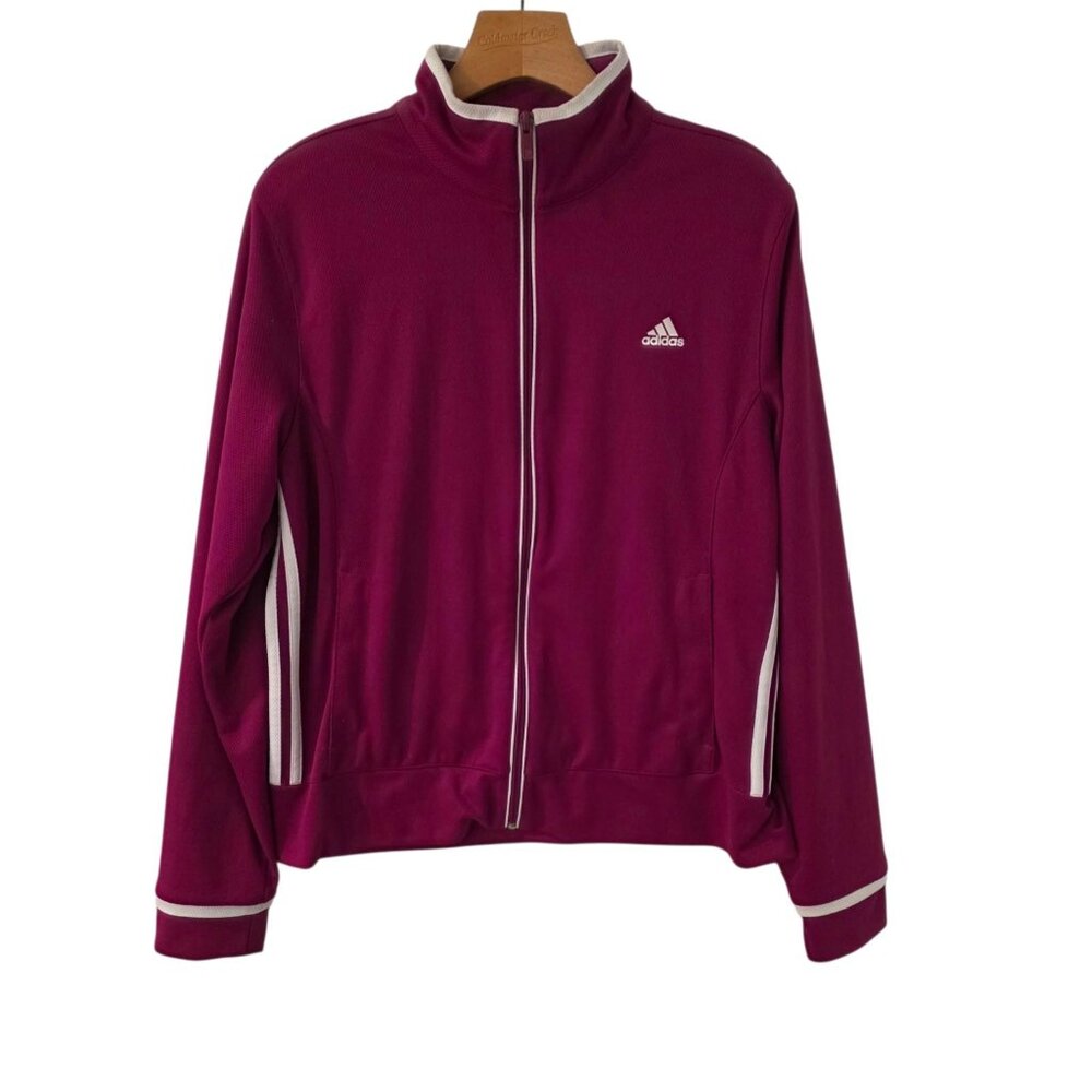 Adidas Track Jacket Full Zip Mockneck‎ Pockets Outdoor Burgundy Red Womens Large